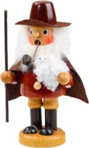 Rookmannetje als herder met schaap | Houten kerstdecoratie / wierookhouder | 14 cm hoog