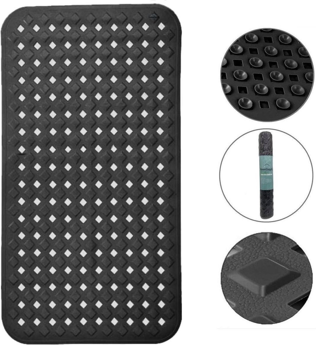 The Original HSXL Antislip Douchemat / Badmat Zwart met Zuignappen Mat voor in bad Anti Slip D