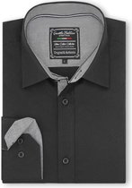 Heren Overhemd - Slim Fit - Chambray Contrastbeleg - Zwart - Maat XL