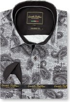 Heren Overhemd - Slim Fit - Jacquard Paisley - Zwart - Maat M