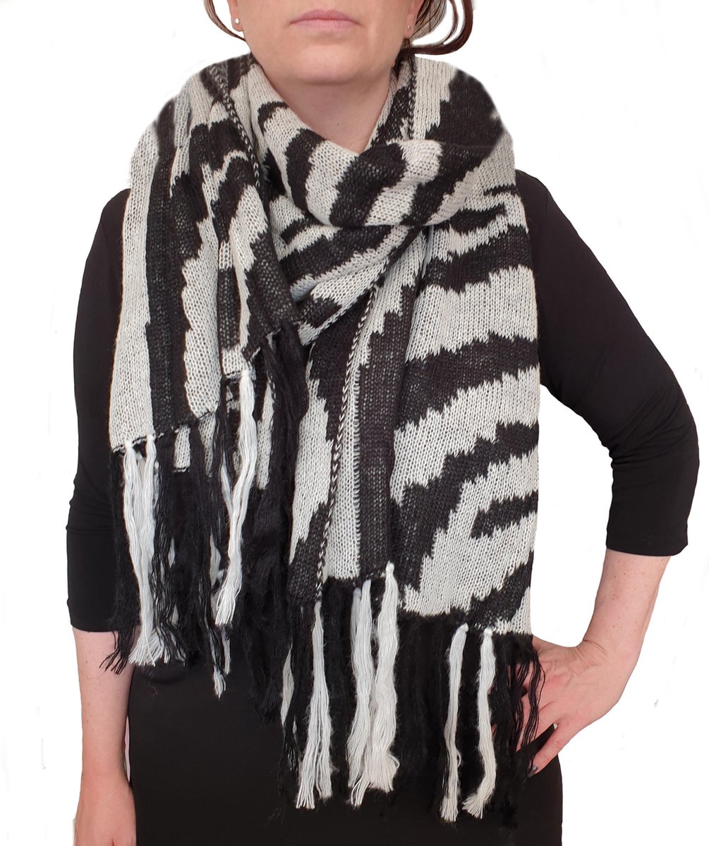 Sjaal winter dames zebra print met franjes zwart wit | bol.com