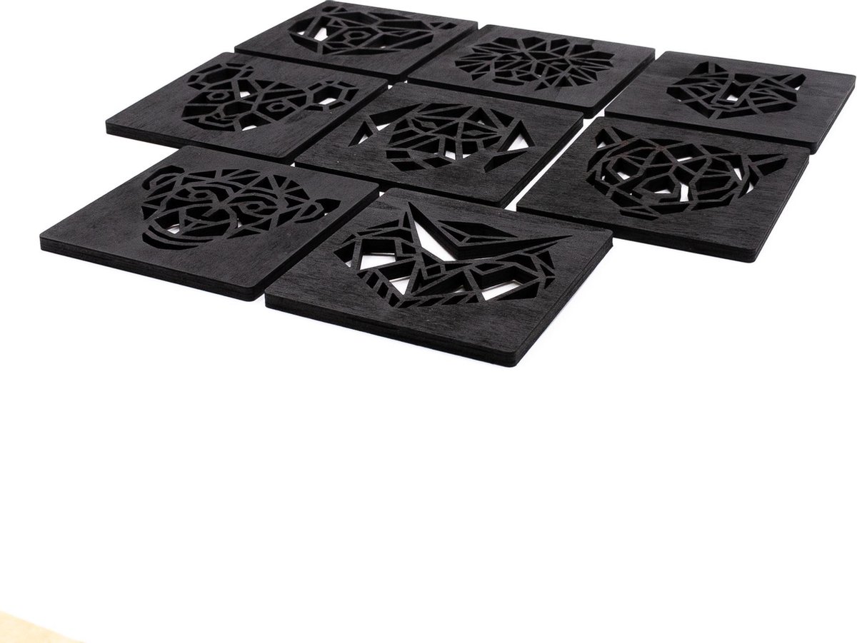 Set De 8 Sous-verres En Bois D'acacia Synctos – 10,5 X 10,5 Cm, Avec Support Et Ouvre-bouteille Magnétique | Antidérapants, Naturels, Pour Table, Bar