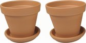 Plantenwinkel Terracotta bloempotten met schotel 25 cm duo set bloempotten voor binnen en buiten