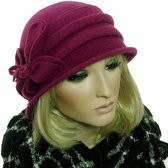 Wollen winter dameshoed kleur fuchsia cherise maat 56 57 cm