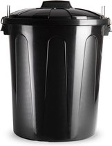 Kunststof afvalemmers/vuilnisemmers in het zwart van 51 liter met deksel - Vuilnisbakken/prullenbakken