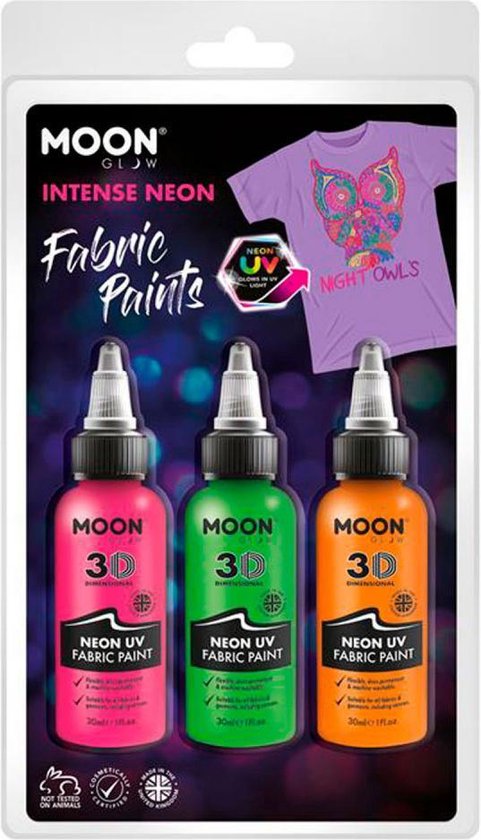 Moon Glow Kledingverf voor Tie Dye Neon Uv 30 Ml 3 Stuks Roze/groen/oranje