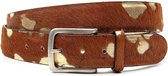 Cognac jeansriem met spots 4 cm breed - Cognac / Goud - Jeans riem - Echt Leer - Taille: 105cm - Totale lengte riem: 120cm