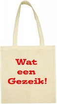 Shopper met opdruk “Wat een gezeik” Naturel tas met rode opdruk