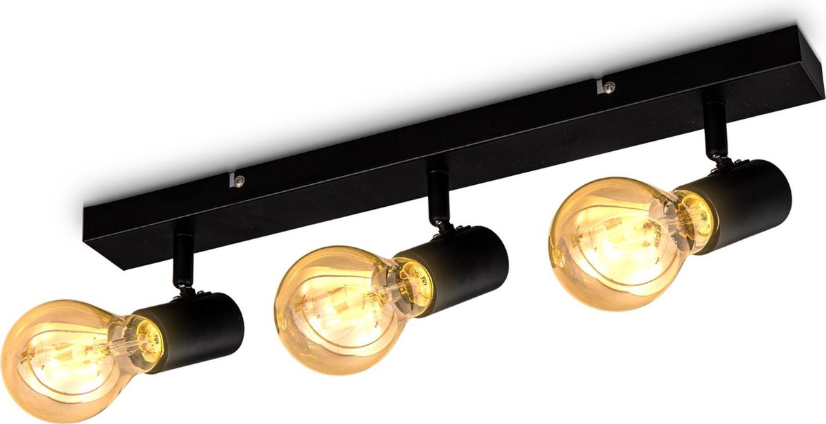 B.K.Licht - Plafondlamp - plafondspot met 3 lichtpunten - zwarte spotjes - industrieel - draaibar - kantelbaar - opbouwspots - plafoniere - excl. E27