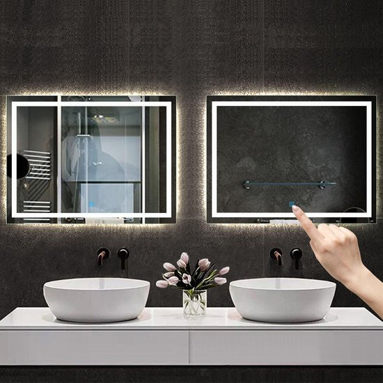 Miroir de salle de bain 80x60cm Miroir LED avec éclairage, miroir mural,  interrupteur... | bol.com