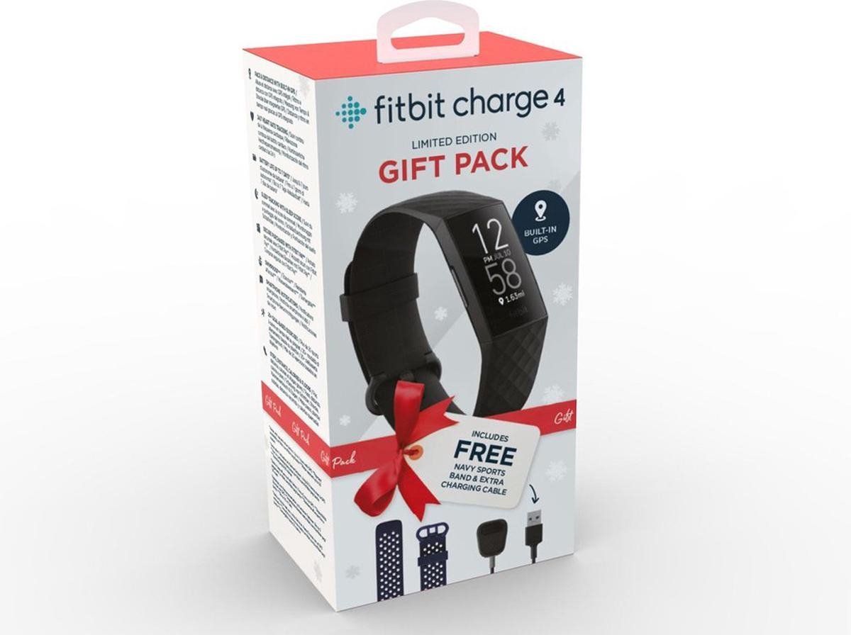 Fitbit Charge 4 - Activity tracker - Giftpack - Extra blauwe sportband en extra oplaadkabel - Zwart/Blauw - Fitbit