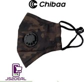 Camouflage Donkerbruin - Chibaa - JS2DEAL - Leger Print - Mondkapje Wasbaar  en verstelbaar Mondmasker Met 1 vervangbare PM2.5 Filter - Katoenen Mondmasker met ventiel en filter- ijzeren neusbeugel - Mouth Mask - Stoffen Mond masker - Mond Kapje