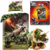 Dekbedovertrek Dino - Jurassic World - Dekbed Kinderen - 1persoons - 140x200 cm - incl. Pluche Dino Triceratops