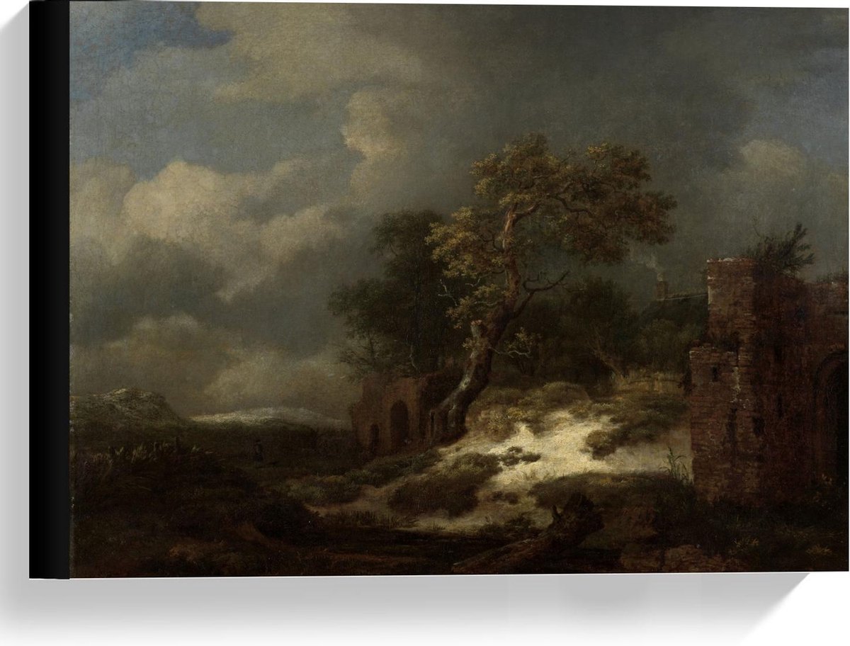 KuijsFotoprint Canvas - Oude Meesters - Landschap met ruïnes, Jacob Isaacksz van Ruisdael - 40x30cm Foto op Canvas Schilderij (Wanddecoratie op Canvas) Groen