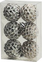 KERSTBALLEN SET 6 | KERSTVERSIERING | PINE CONE SNOWY ZILVER | D6 CM | KUNSTSTOF