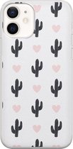 iPhone 12 hoesje siliconen - Cactus hartjes - Soft Case Telefoonhoesje - Planten - Transparant, Zwart