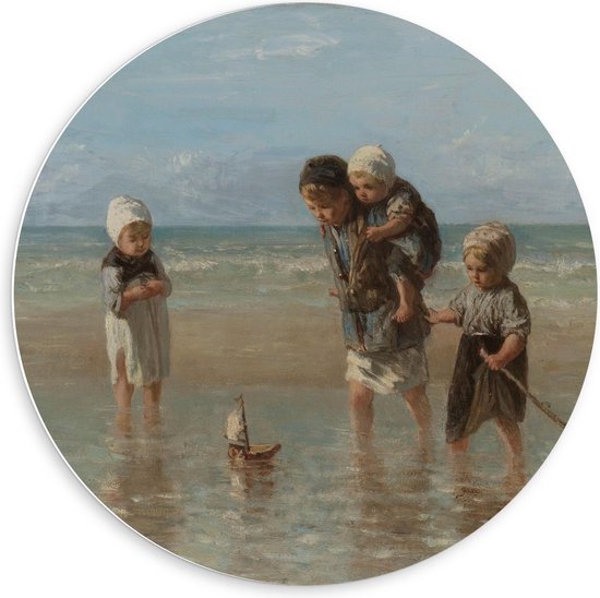 Forex Wandcirkel - Oude Meesters - Kinderen der zee, Jozef Israëls, 1872 - 60x60cm Foto op Wandcirkel (met ophangsysteem)