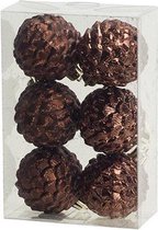 KERSTBAL SET 6 STUKS | KERSTVERSIERING | PINE CONE BRUIN | D6 CM | KUNSTSTOF