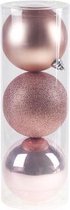 KERSTBALLEN SET 3 STUKS | KERSTVERSIERING | MIX ROZE | D15 CM | KUNSTSTOF MAT | GLITTER BLINKEND