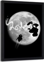 Foto in frame , Robot liefde in de ruimte ,70x100cm ,  zwart wit ,  wanddecoratie , Premium Print
