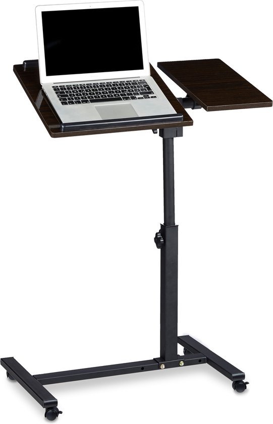 Relaxdays Laptoptafel op wieltjes - hout - laptopstandaard - ook voor linkshandigen - zwart