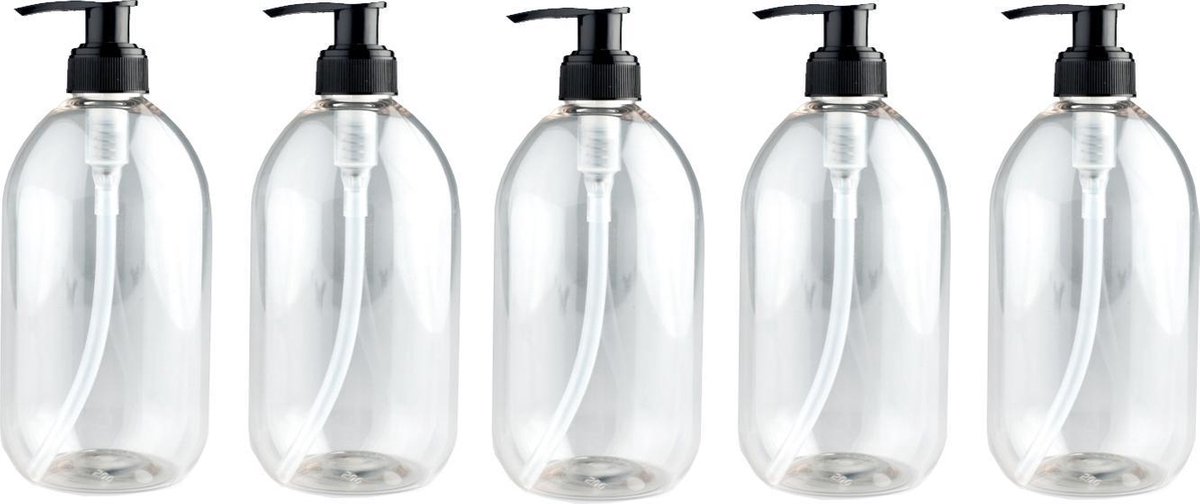 Set van 5 lege plastic/PET flessen 500ml met pompje - leeg - flacon -  navulbaar -... | bol.com
