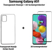Samsung Galaxy A51 Transparant Hoesje Grijze Rand + Gratis 3D Screenprotector / Gehard Glas