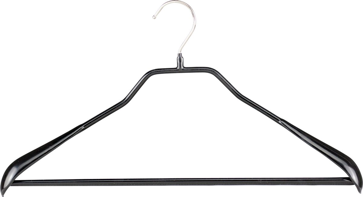 [Set van 10] MAWA 42LS - metalen kledinghangers met brede schouders, broeklat en zwarte anti-slip coating