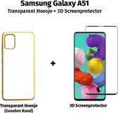 Samsung Galaxy A51 Transparant Hoesje Gouden Rand + Gratis 3D Screenprotector / Gehard Glas
