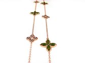 Lange zilveren collier halsketting roos goud verguld Model Refined Repitition gezet met groene kaki stenen