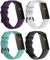 Eyzo Fitbit Charge 3 & 4 Band - Siliconen - 4pack- Wit, Zwart, Paars en Cyaan - L