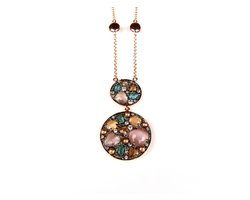 Zilveren halsketting collier halssnoer roos goud verguld Model Double Full Moon gezet met bruine stenen