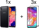 Samsung A10 Hoesje - Samsung Galaxy A10 hoesje siliconen case transparant cover - Full Cover - 3x Samsung A10 Screenprotector