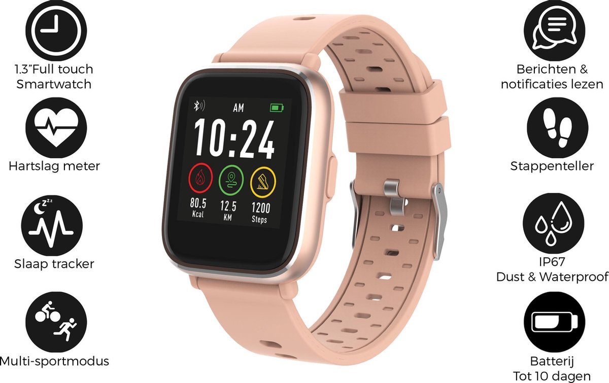 Denver SW161 Smartwatch - Sporthorloge - Hartslagmeter - Stappenteller - Sleep Tracker - IOS & Android - Roze
