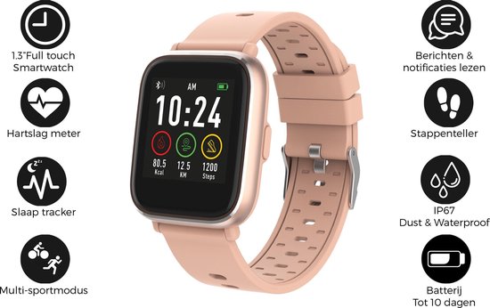 Denver SW161 Smartwatch - Sporthorloge - Hartslagmeter - Stappenteller - Sleep Tracker - IOS & Android - Roze