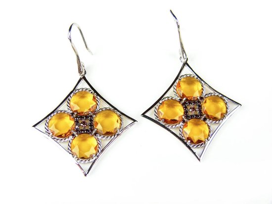 Boucles d'oreilles en argent Boucles d'oreilles Model Inspired Beauty serties de pierres jaunes