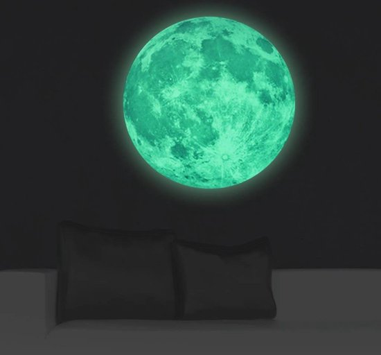 Muursticker glow in the dark maan XL 50cm - Lichtgevende muurstickers kinderkamer