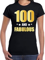 100 and fabulous verjaardag cadeau t-shirt / shirt - zwart - gouden en witte letters - voor dames - 100 jaar verjaardag kado shirt / outfit M