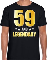 59 and legendary verjaardag cadeau t-shirt / shirt - zwart - gouden en witte letters - voor heren - 59 jaar verjaardag kado shirt / outfit XL