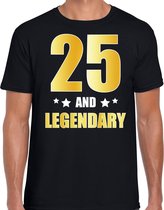 25 and legendary verjaardag cadeau t-shirt / shirt - zwart - gouden en witte letters - voor heren - 25 jaar verjaardag kado shirt / outfit 2XL