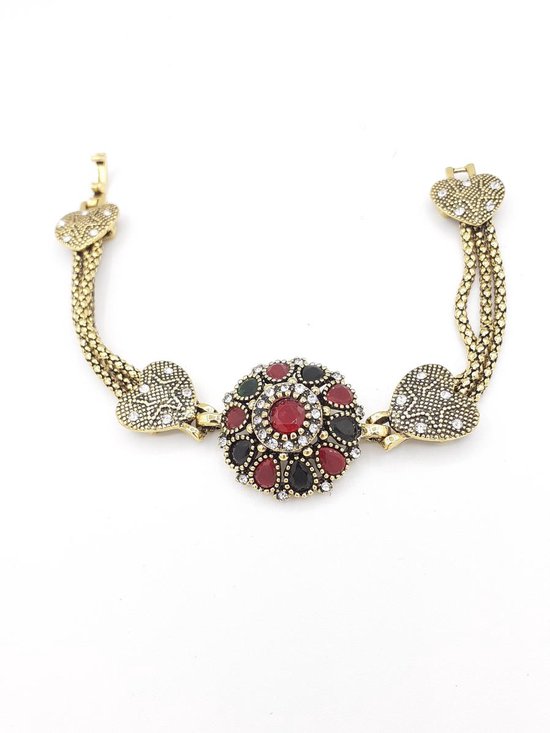 Vintage armband met  kristal en hars goud kleur, voor vrouwen, klasse jewelry met hart ,ronde knoop.
