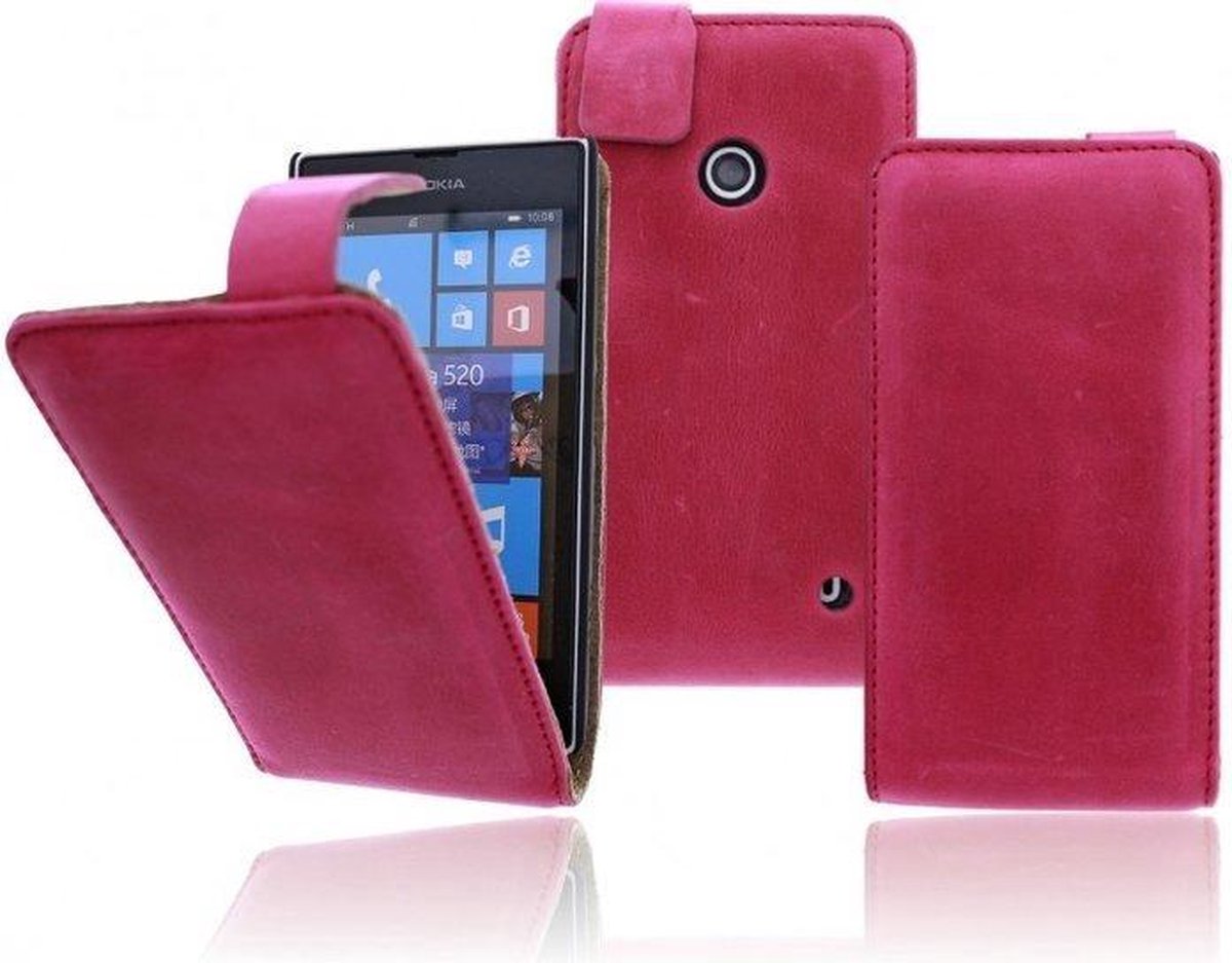 Devills Crazy Lederen Flip Case Nokia Lumia 520 / 525 Hoesje Pink