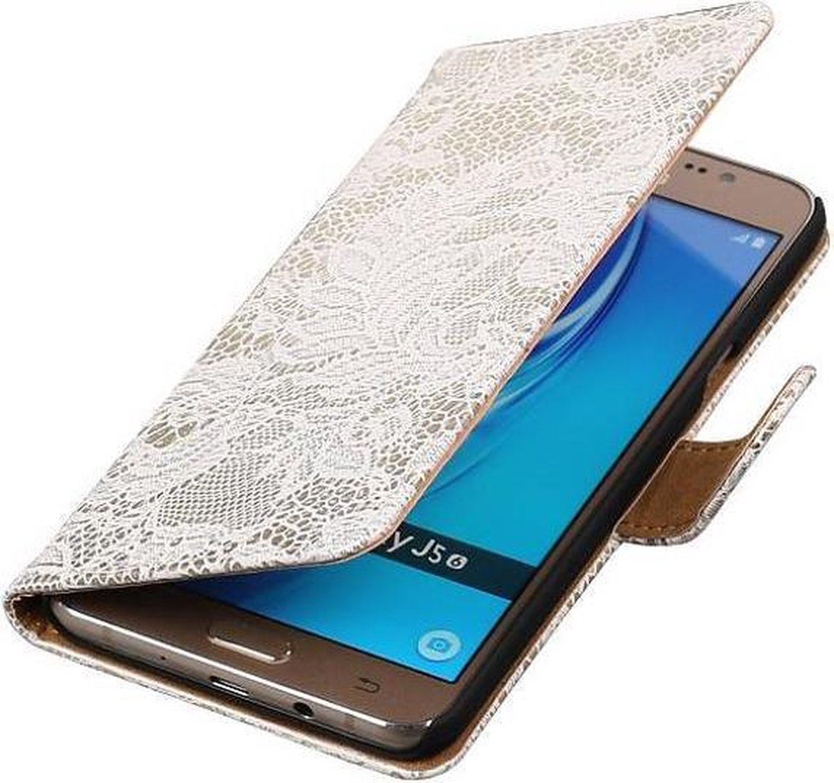 Lace Bookstyle Wallet Case Hoesjes Geschikt voor Samsung Galaxy J5 (2017) J530F Wit
