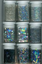 Glitter Assorti Set - 9x Zilver - afwasbar