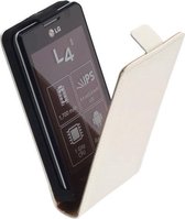 LELYCASE Flip Case Lederen Cover LG Optimus L4 2 Wit