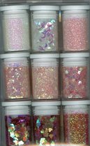 Glitter Assorti Set - 9x Pink - afwasbaar