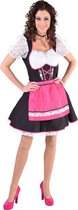 Zwarte dirndl jurk met roze schort en edelweiss - Oktoberfest kleding dames maat 38/40 (M)