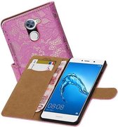Lace Bookstyle Wallet Case Hoesjes voor Huawei Y7 / Y7 Prime Roze