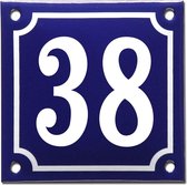 Emaille huisnummer blauw/wit nr. 38