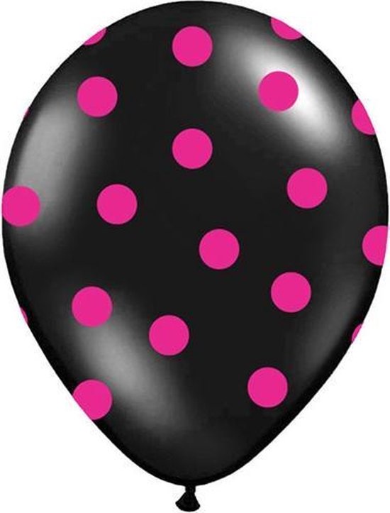 Ballonnen Zwart dots fuchsia 50 stuks